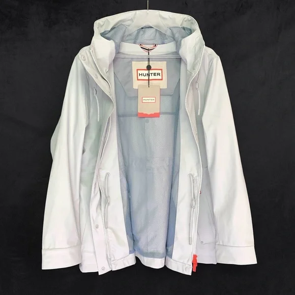 HUNTER Abbey Short Rubberized Rain Jacket w/ Hood XL Silver Grey NWT - Picture 3 of 17